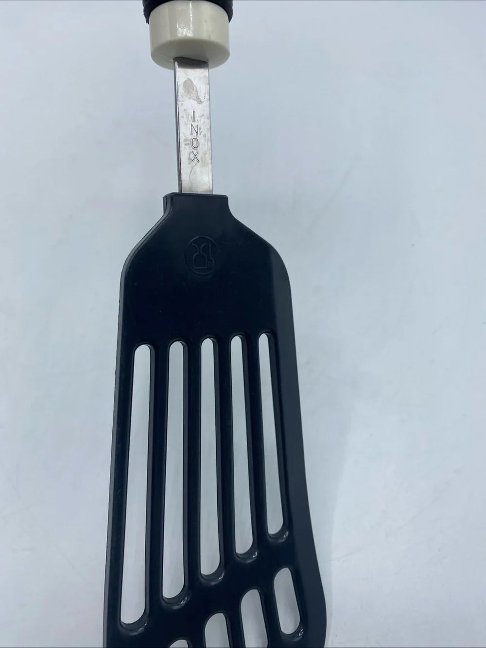 Inox Slotted Spatula Turner Spoon Plastic White Handle Vintage Italy 13